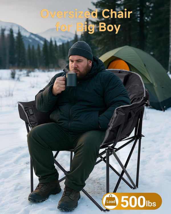 Heated Camping Chair with Headrest Pad, Oversized Heated Chair Outdoor Sports, Heated Camp Chair Seat Supports 500 Lbs, Heating Folding Chair for Camping, Patio, Picnic