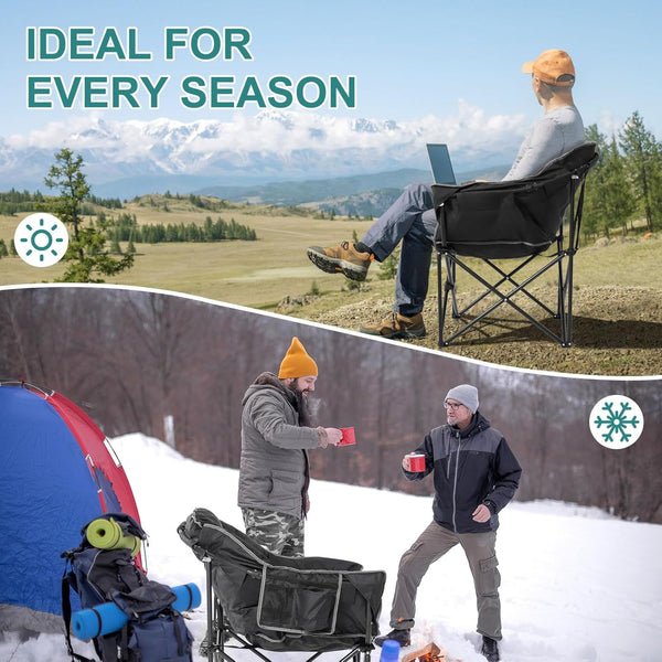 Heated Camping Chair with Headrest Pad, Oversized Heated Chair Outdoor Sports, Heated Camp Chair Seat Supports 500 Lbs, Heating Folding Chair for Camping, Patio, Picnic