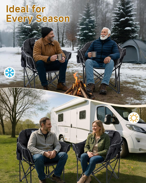 Heated Camping Chair with Headrest Pad, Oversized Heated Chair Outdoor Sports, Heated Camp Chair Seat Supports 500 Lbs, Heating Folding Chair for Camping, Patio, Picnic