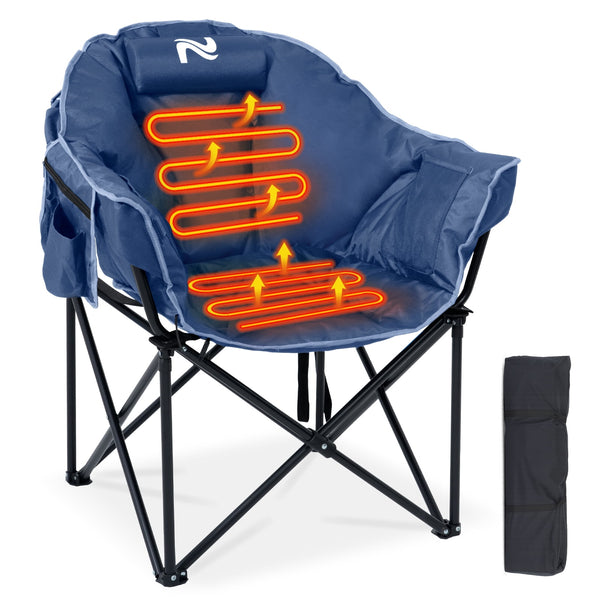 Heated Camping Chair with Headrest Pad, Oversized Heated Chair Outdoor Sports, Heated Camp Chair Seat Supports 500 Lbs, Heating Folding Chair for Camping, Patio, Picnic