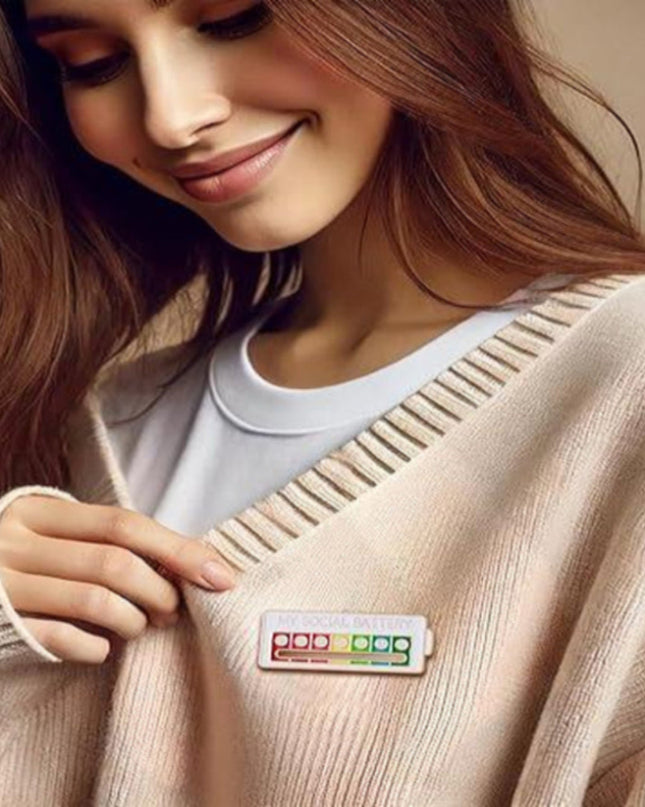 Social Battery Pin - 2 Pack Slider Pins for Introverts, Funny Interactive Mood Pins for Jackets & Backpacks - Novelty Cowboy Accessories for Men, Cute Gifts for Girlfriend, Wife, Her [Novelty Accessories]