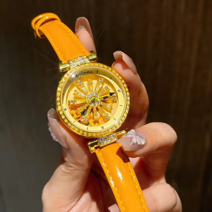 Dazzling And Fashionable Women's Quartz Watch With Colorful Rhinestone Inlay, Featuring An Alluring Rotatable Dial, Durable