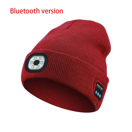 Winter Beanie With Bluetooth Music Charging and LED illuminated Headlamp.