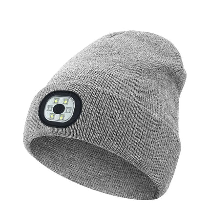 Winter Beanie With Bluetooth Music Charging and LED illuminated Headlamp.