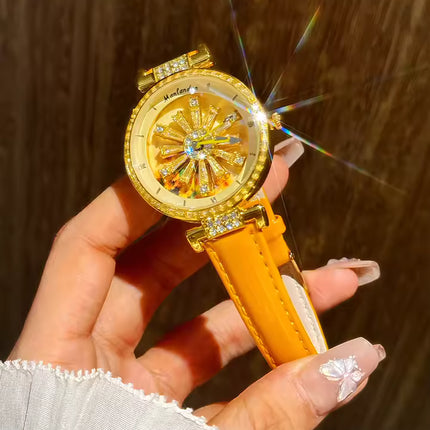Dazzling And Fashionable Women's Quartz Watch With Colorful Rhinestone Inlay, Featuring An Alluring Rotatable Dial, Durable